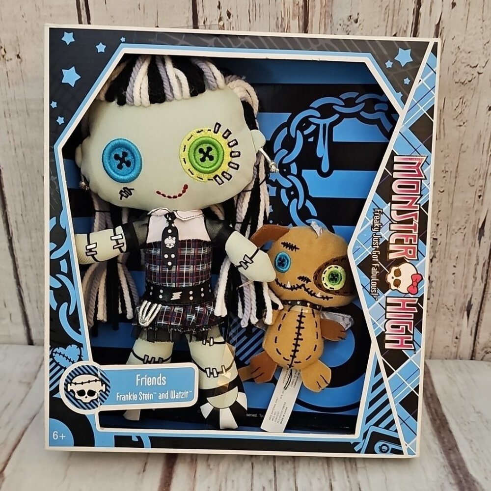 Monster High Frankie Stein Plush Rag Doll Yarn Hair + Watzit Plush Dog New